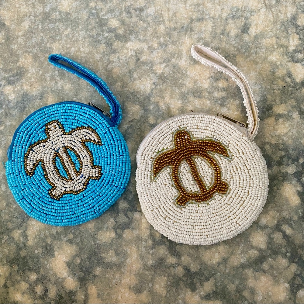 🪩Beaded Turtle Coin Purses - Blue and White